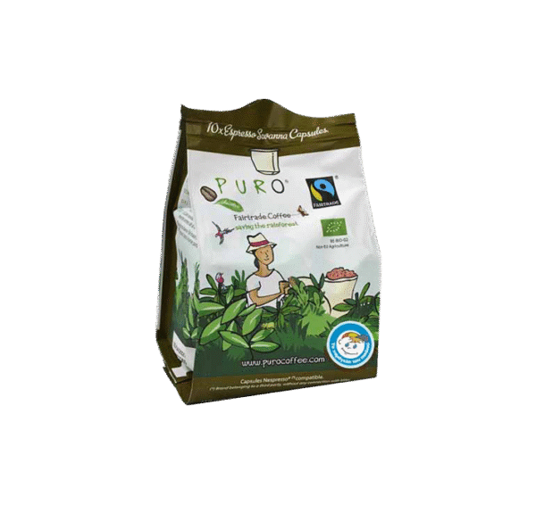 Coffee capsules for the Nespresso system of the Bio brand Puro